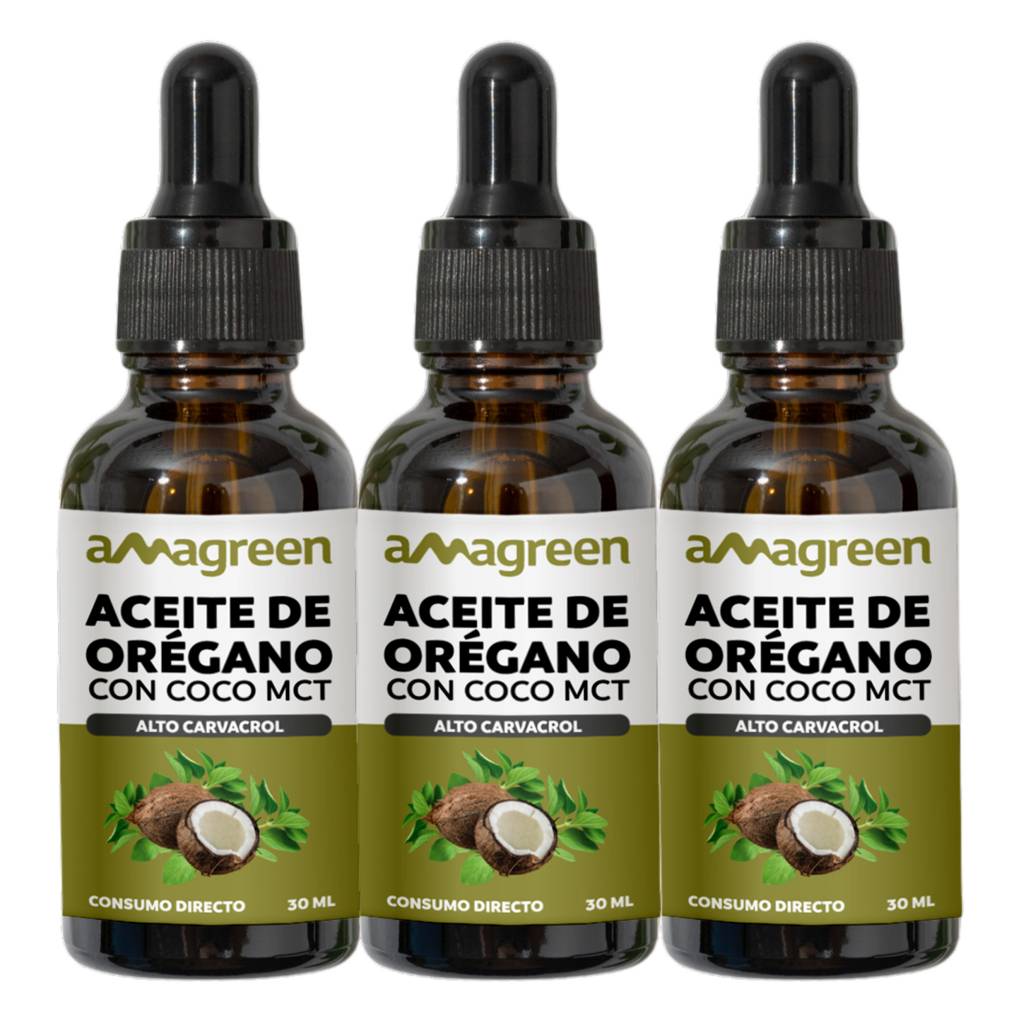 Aceite Esencial de Oregano con aceite de coco MCT Amagreen 30 ml - Suplemento Alimenticio Carvacrol y Timol