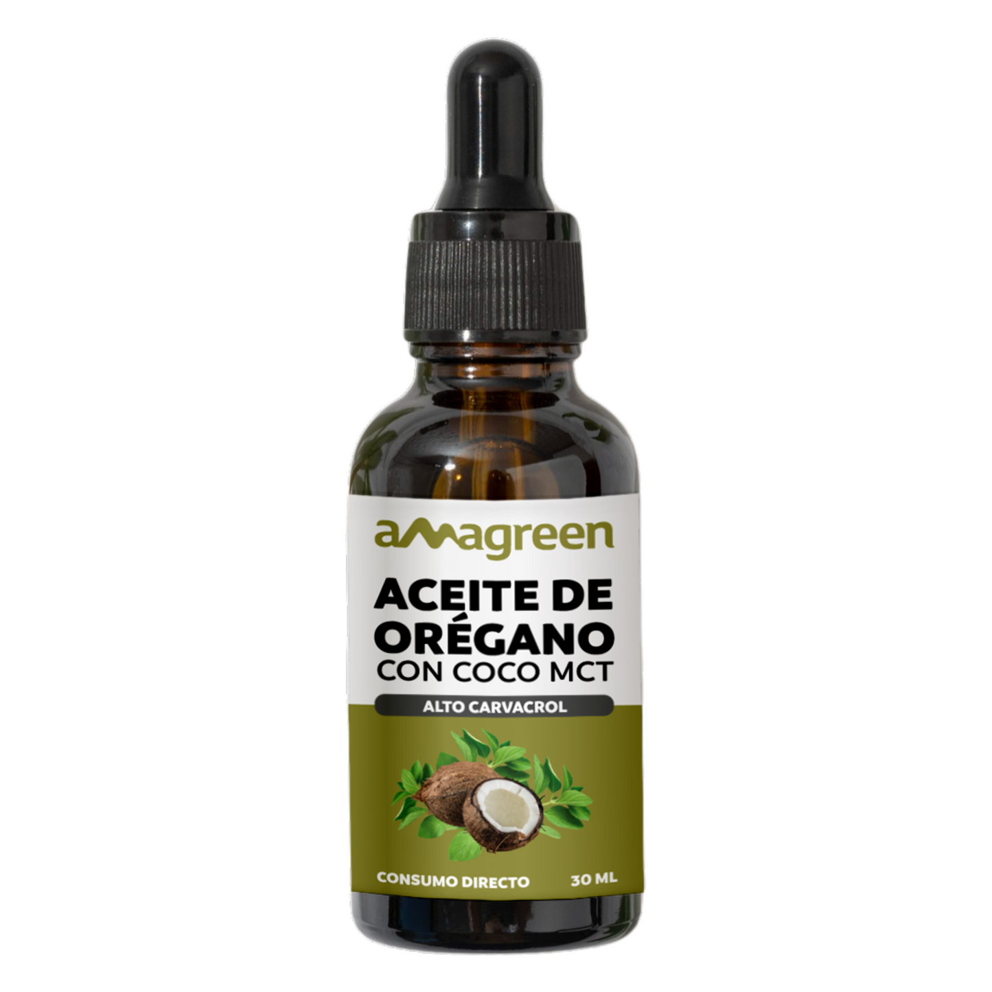 Aceite Esencial de Oregano con aceite de coco MCT Amagreen 30 ml - Suplemento Alimenticio Carvacrol y Timol