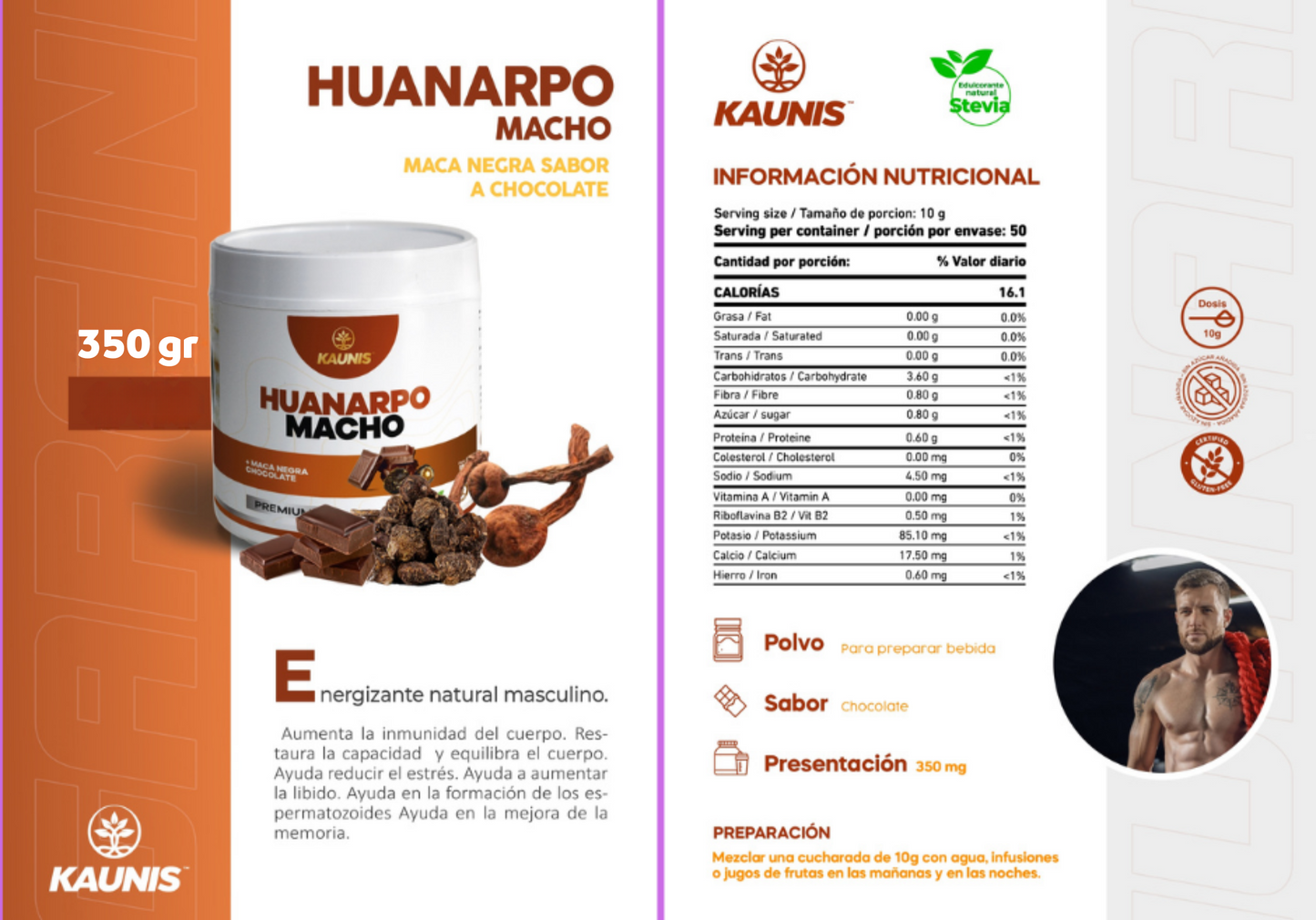 Huanarpo Macho + Maca Negra sabor a Chocolate Kaunis 500g