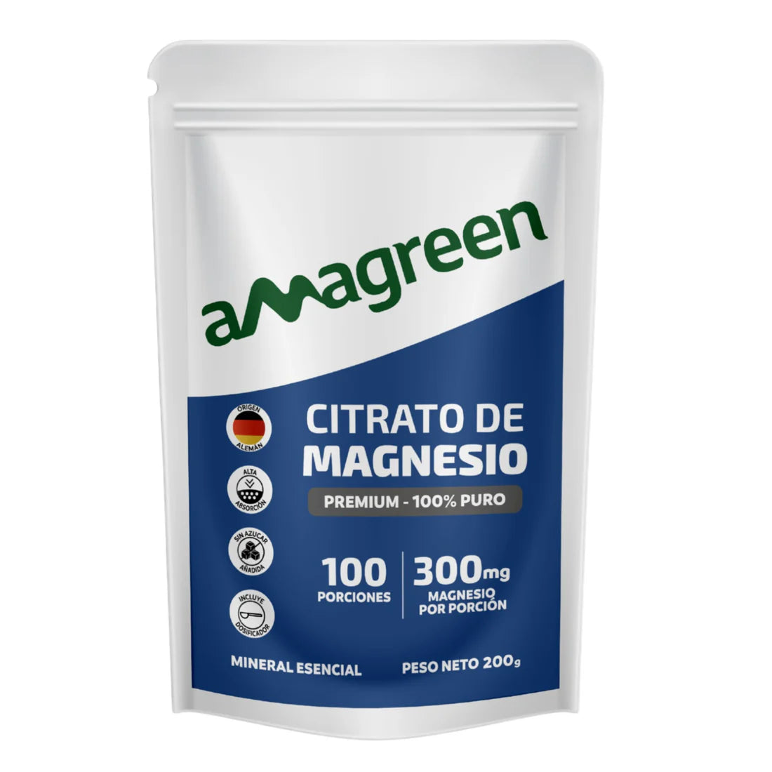 Citrato de Magnesio Premium 100% Puro Amagreen 200g, origen alemán