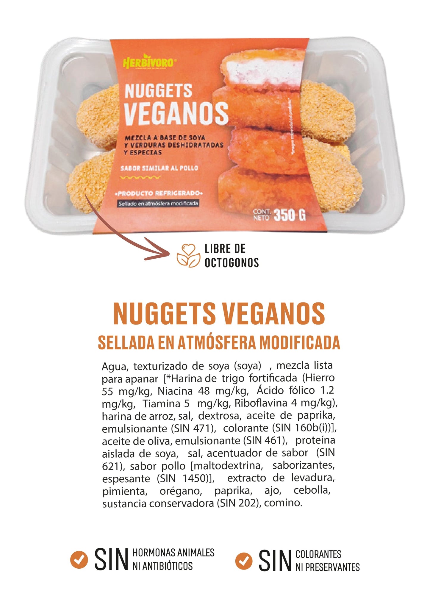 Nuggets vegano sabor pollo atmósfera modificada Herbivoro 350g