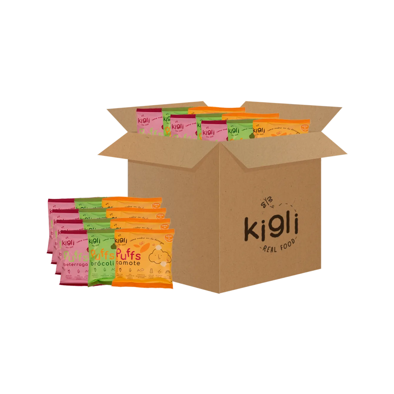 Puffs Beterraga, Brócoli y Camote Kigli 48 Unds x 15 gr