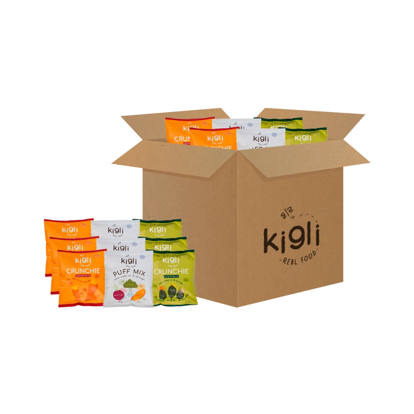 Snacks Espinaca, Zanahoria y Mix Kigli 24 Unds x 40 gr