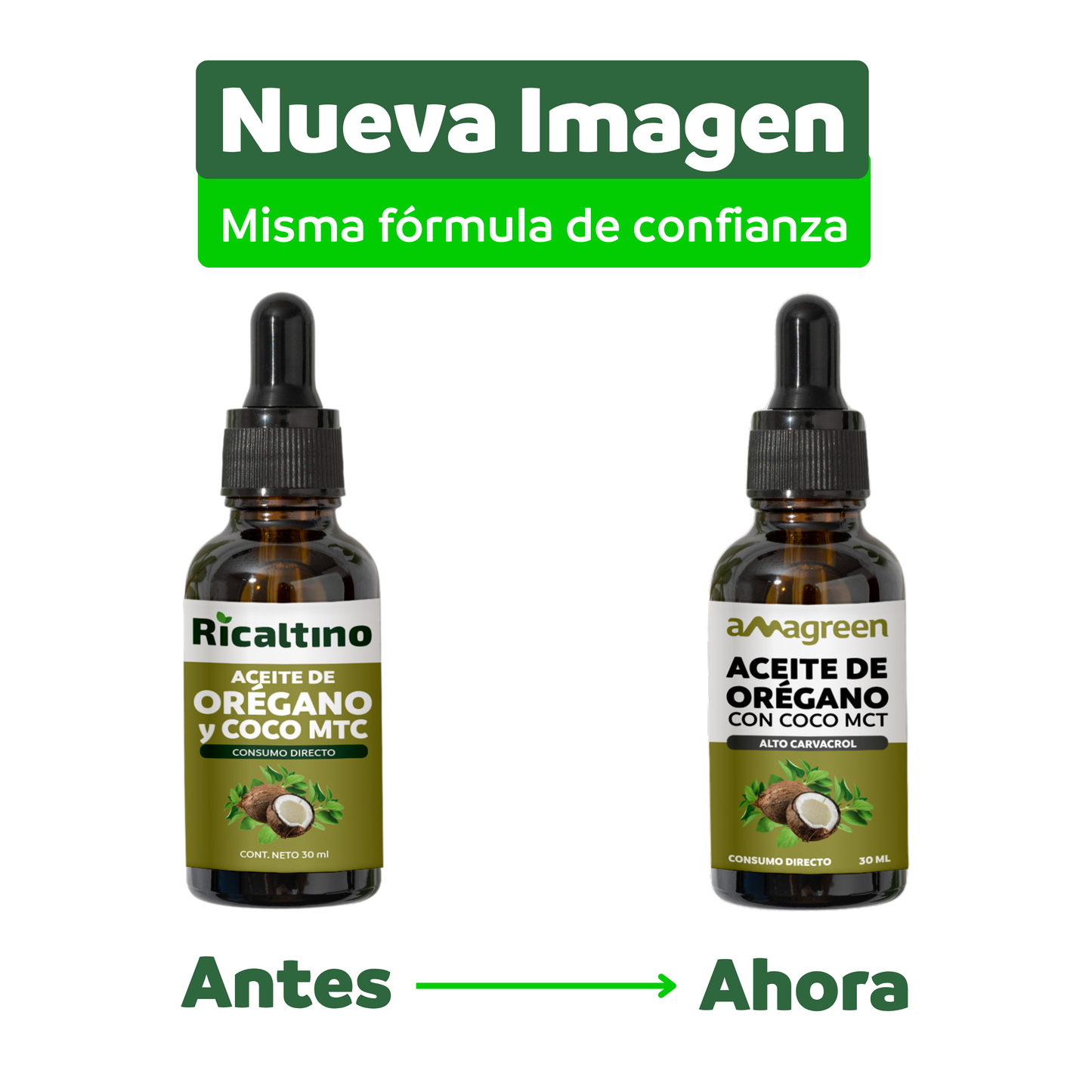 Aceite Esencial de Oregano con aceite de coco MCT Amagreen 30 ml - Suplemento Alimenticio Carvacrol y Timol