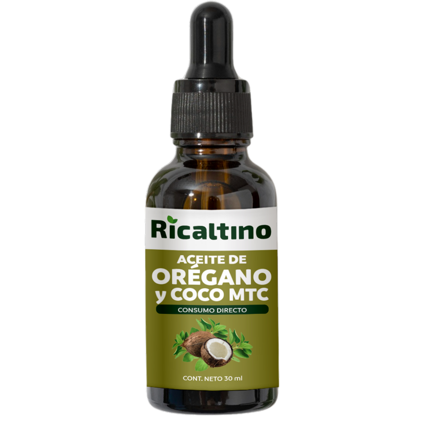 Aceite Esencial de Oregano con aceite de coco MCT 70% ácido caprílico Ricaltino 30 ml - Suplemento Alimenticio Carvacrol y Timol