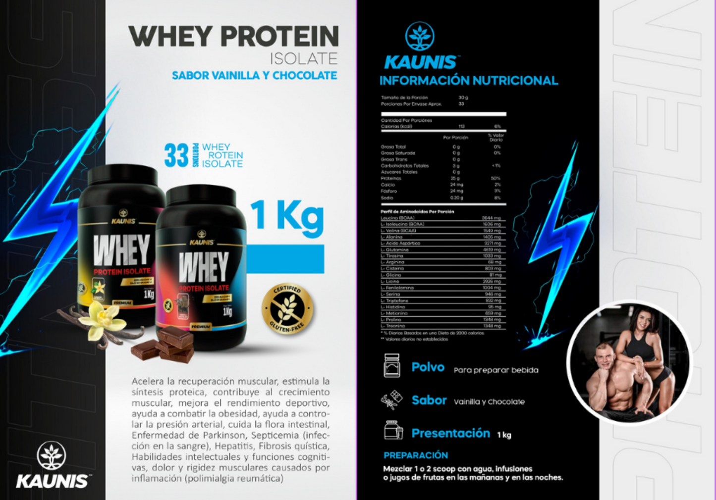 Whey Protein Isolate - Sabor Vainilla Kaunis 1Kg