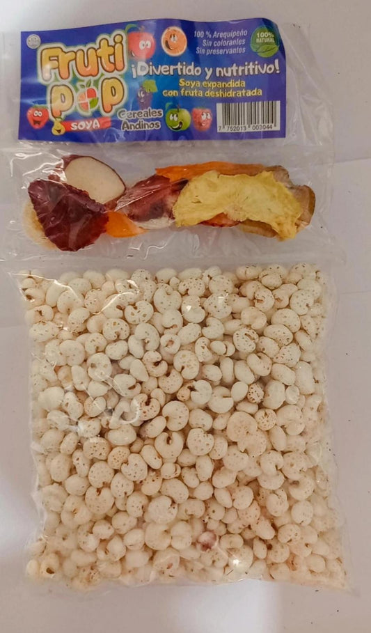 Cereal Soya expandida con fruta deshidratada Fruti Pop tiras de 12 und