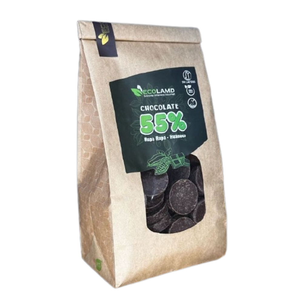 Monedas de Chocolate Huanuco 55% cacao Ecolamd bolsa 500g