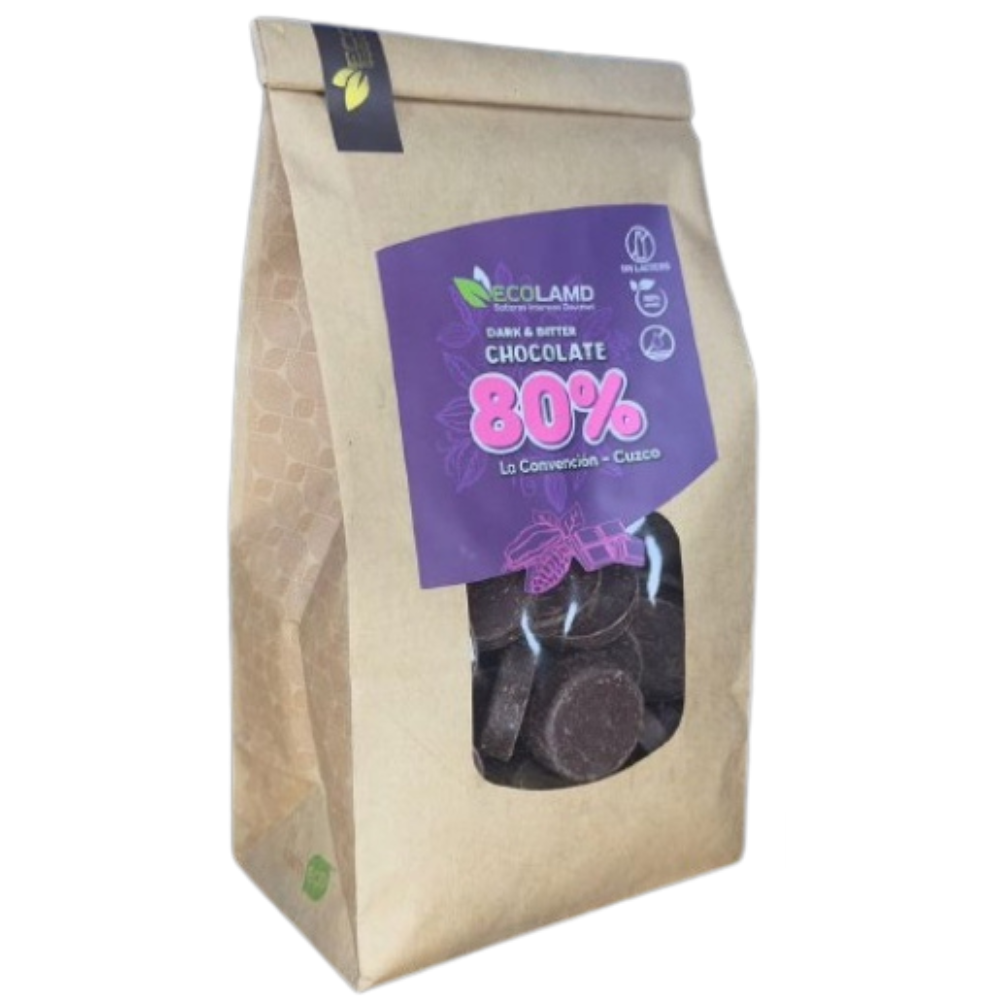 Monedas de Chocolate Cuzco Dark Bitter 80% Cacao Ecolamd bolsa 500g