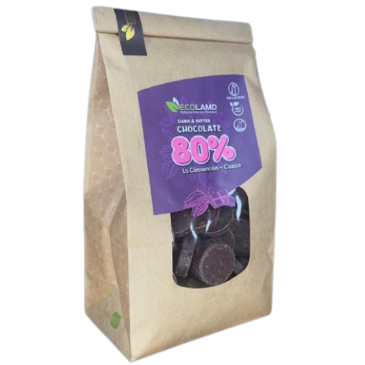 Monedas de Chocolate Cuzco Dark Bitter 80% Cacao Ecolamd bolsa 200g