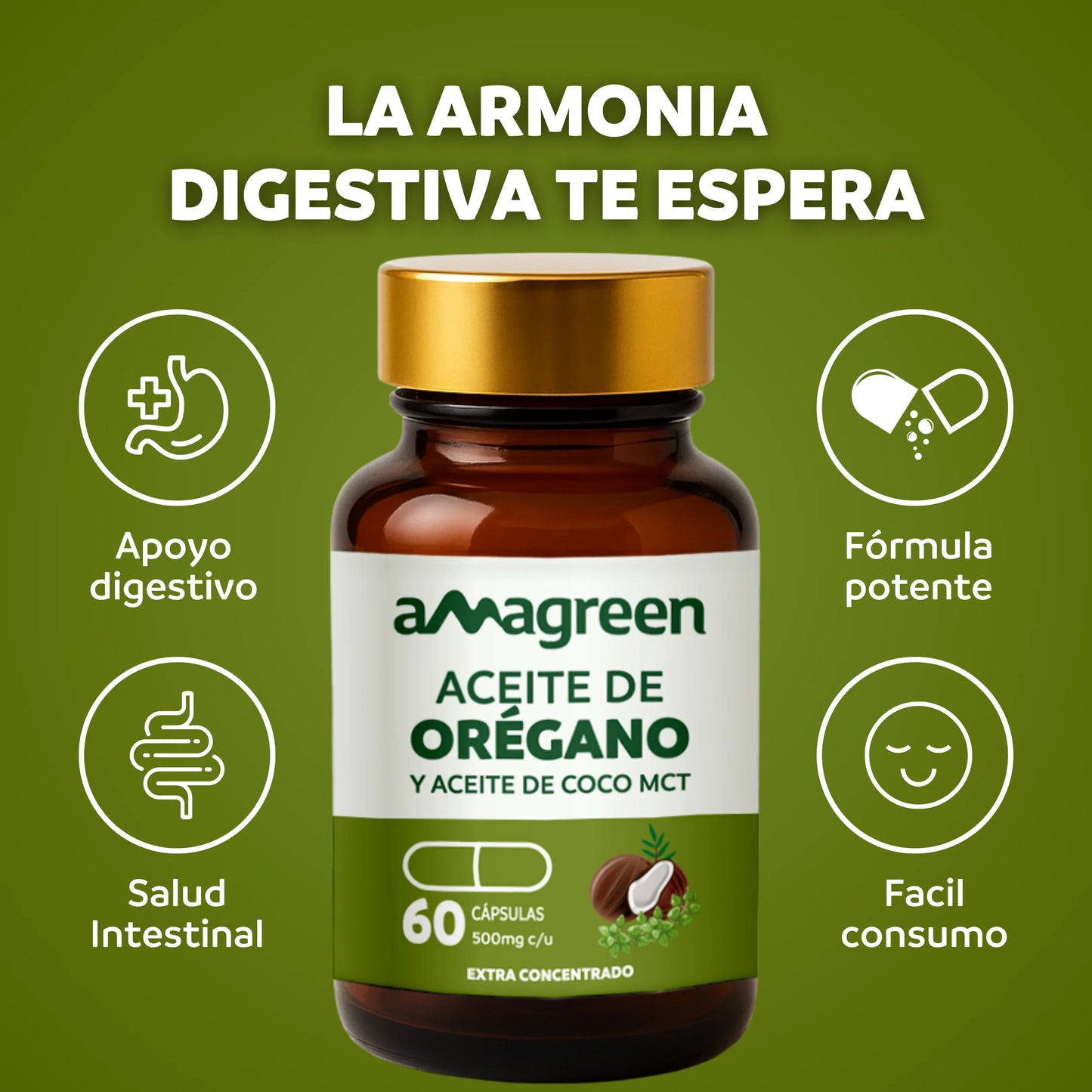 Aceite de Orégano y Aceite de Coco MCT en Cápsulas 60 unidades | formula 2 en 1