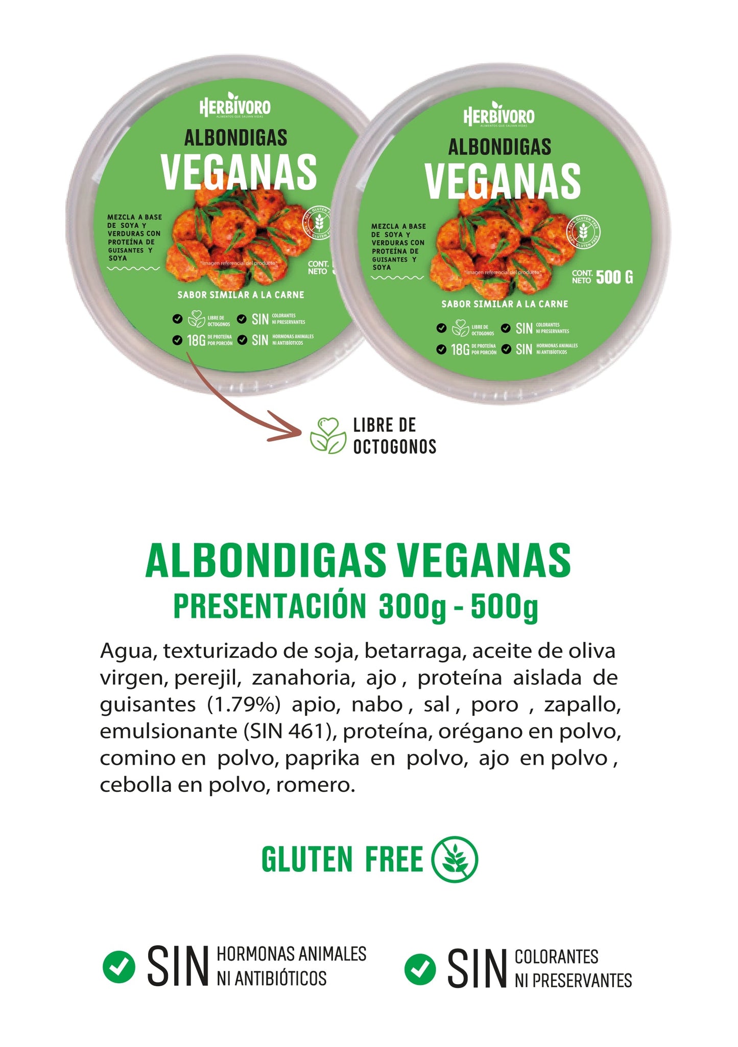 Albóndiga vegana sabor carne congelada Herbivoro taper 300g