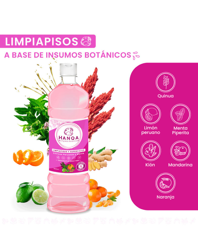 LimpiaPisos y Superficies de Cítricos Peruanos y Menta Hanqa 900ml