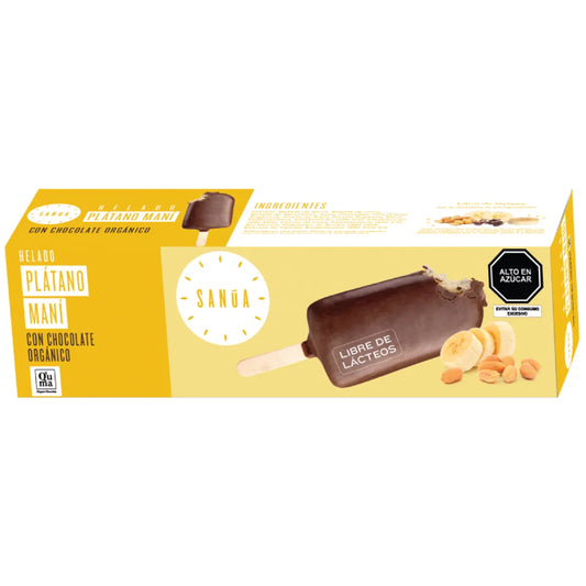 Helado paleta Plátano y Maní con Chocolate Orgánico SANUA